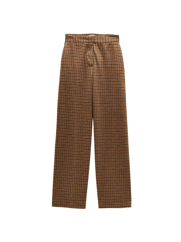 Joules Women's Albury Wide Leg Trousers - Brown Dogtooth Image 1