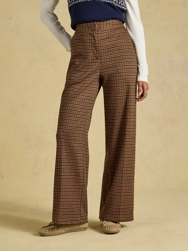 Joules Women's Albury Wide Leg Trousers - Brown Dogtooth Image 3