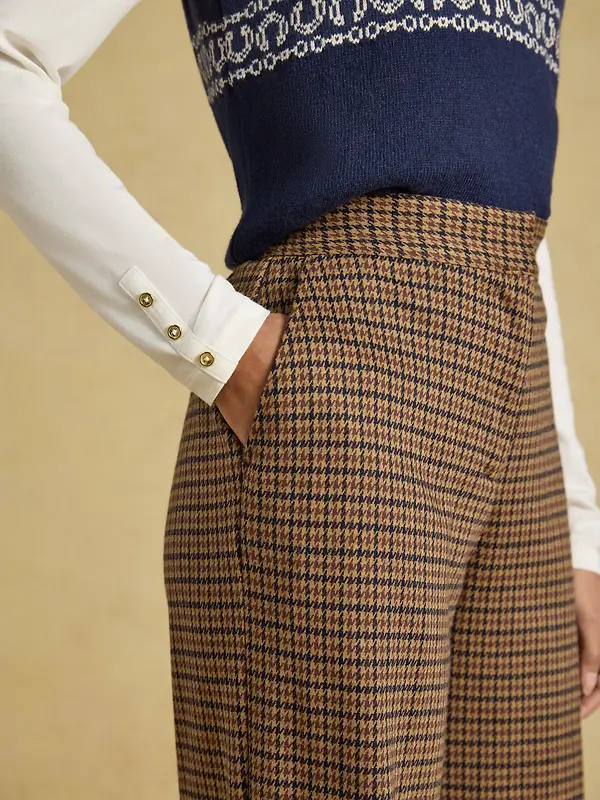 Joules Women's Albury Wide Leg Trousers - Brown Dogtooth Image 6
