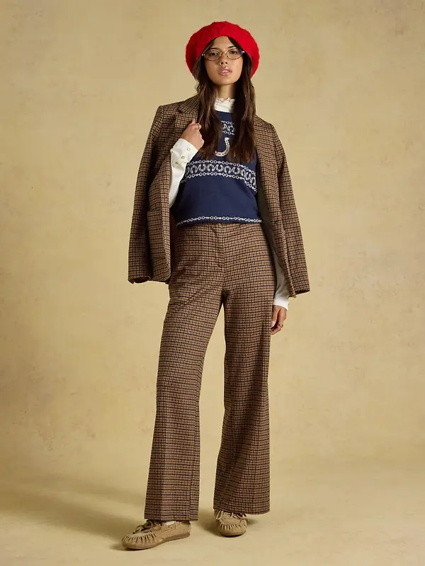 Joules Women's Albury Wide Leg Trousers - Brown Dogtooth Image 7