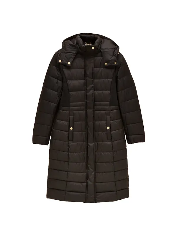 Joules Women's Windborough Showerproof Longline Padded Coat with Hood - Black Image 1