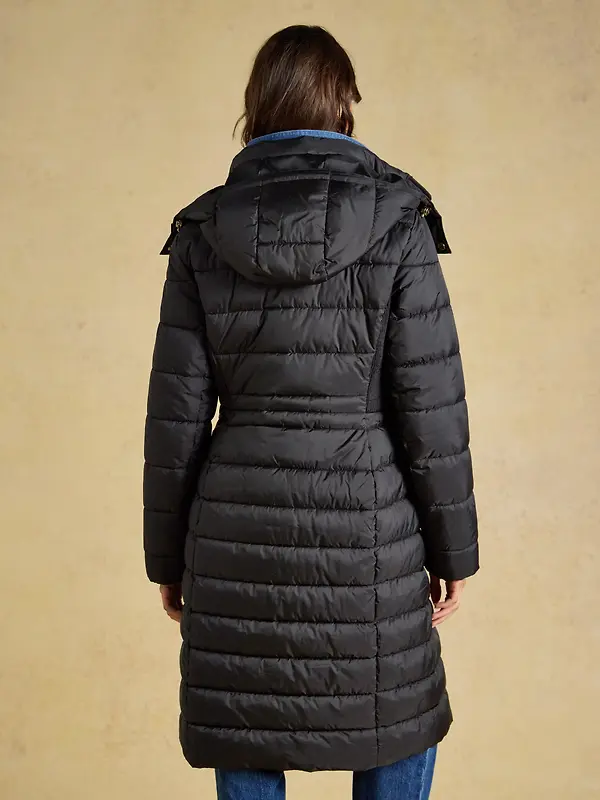 Joules Women's Windborough Showerproof Longline Padded Coat with Hood - Black Image 3