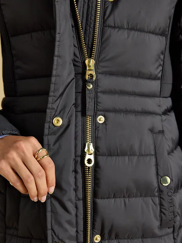 Joules Women's Windborough Showerproof Longline Padded Coat with Hood - Black Image 5