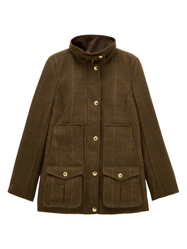 Joules Women's Classic Fieldcoat with Wool - Green Tweed Image 1