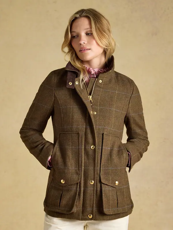 Joules Women's Classic Fieldcoat with Wool - Green Tweed Image 2