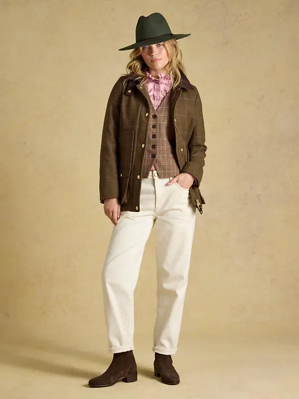 Joules Women's Classic Fieldcoat with Wool - Green Tweed Image 4