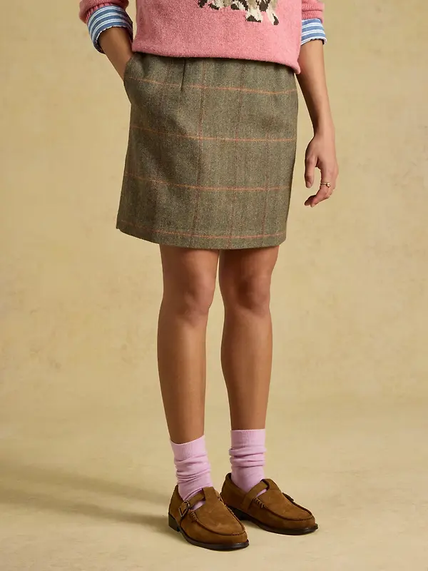 Joules Women's Bramble Short Tweed Wool Blend Skirt - Blake Check Image 2