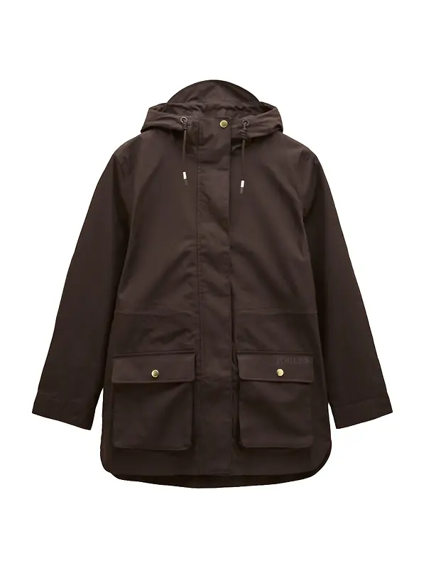 Joules Women's Portwell Waterproof Raincoat With Hood - Chocolate Brown Image 1
