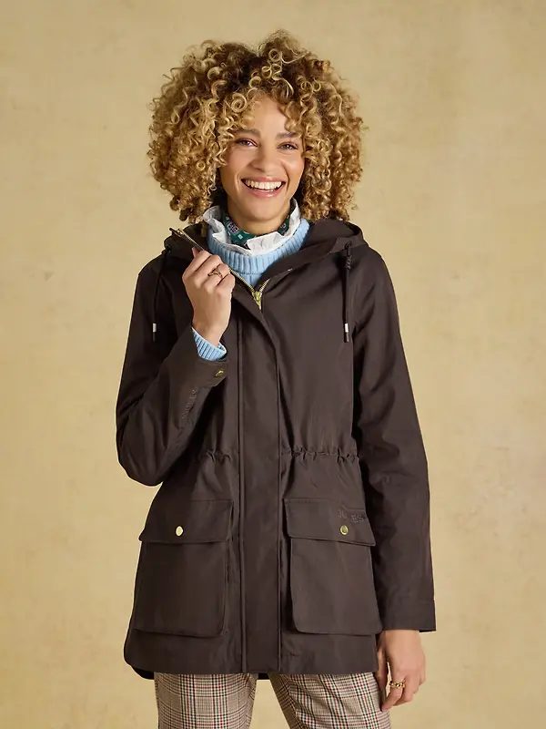 Joules Women's Portwell Waterproof Raincoat With Hood - Chocolate Brown Image 3