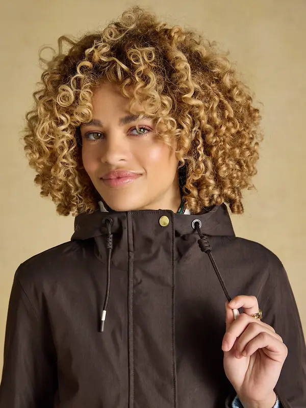 Joules Women's Portwell Waterproof Raincoat With Hood - Chocolate Brown Image 5