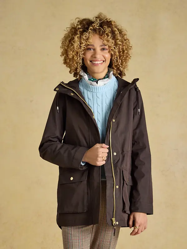 Joules Women's Portwell Waterproof Raincoat With Hood - Chocolate Brown Image 10