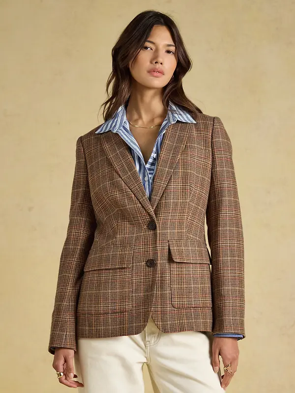 Joules Women's Foxley Check Wool Rich Tweed Suit Blazer - Erica Tweed Image 2