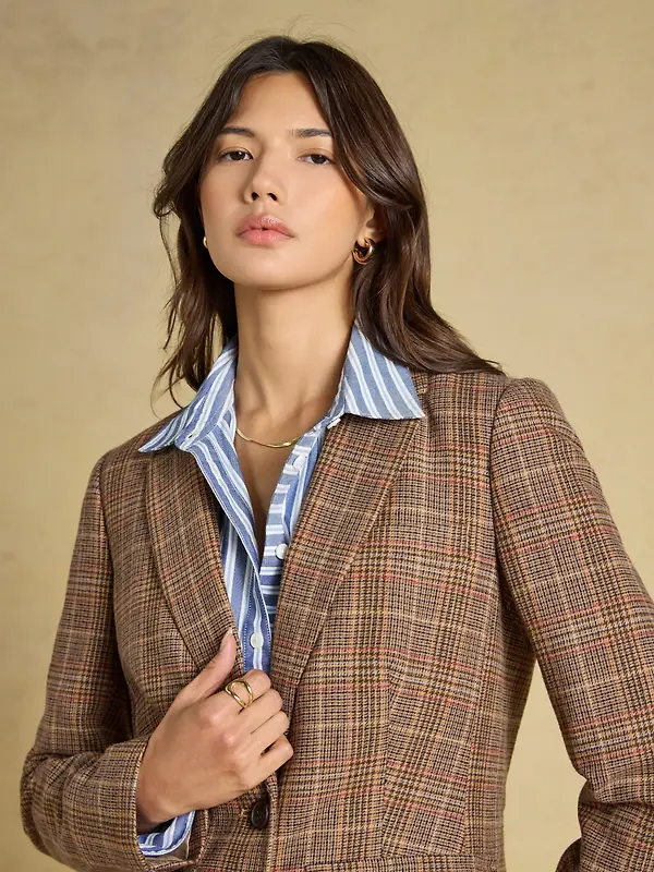 Joules Women's Foxley Check Wool Rich Tweed Suit Blazer - Erica Tweed Image 6