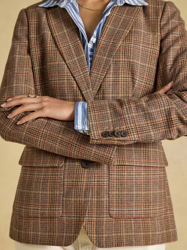 Joules Women's Foxley Check Wool Rich Tweed Suit Blazer - Erica Tweed Image 7