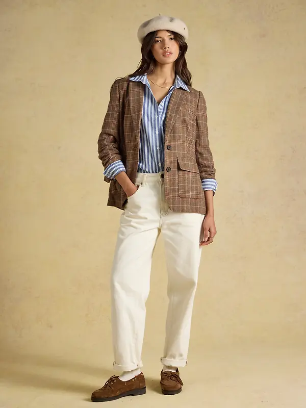 Joules Women's Foxley Check Wool Rich Tweed Suit Blazer - Erica Tweed Image 8