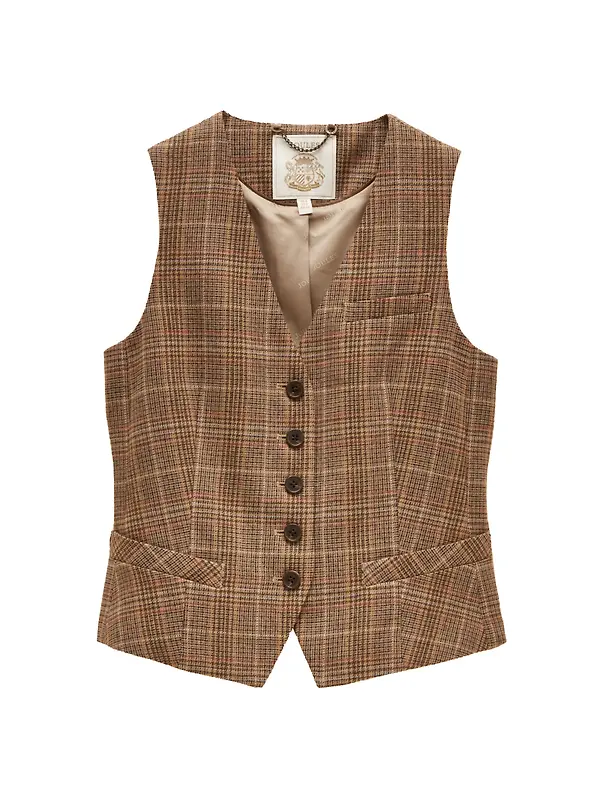 Joules Women's Foxley Check Wool Rich Check Tweed Waistcoat - Erica Tweed Image 1