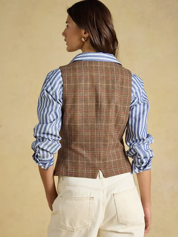 Joules Women's Foxley Check Wool Rich Check Tweed Waistcoat - Erica Tweed Image 4