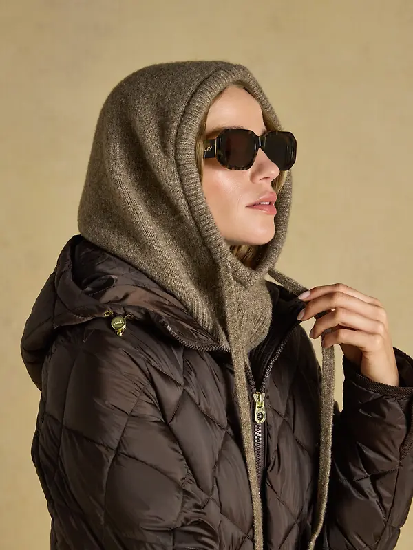 Joules Women's Knitted Drawstring Hood - Mocha Brown Image 3