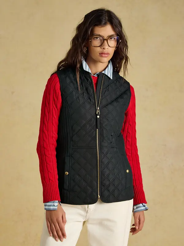 Joules Women's Minx Showerproof Diamond Quilted Gilet - Black Image 2