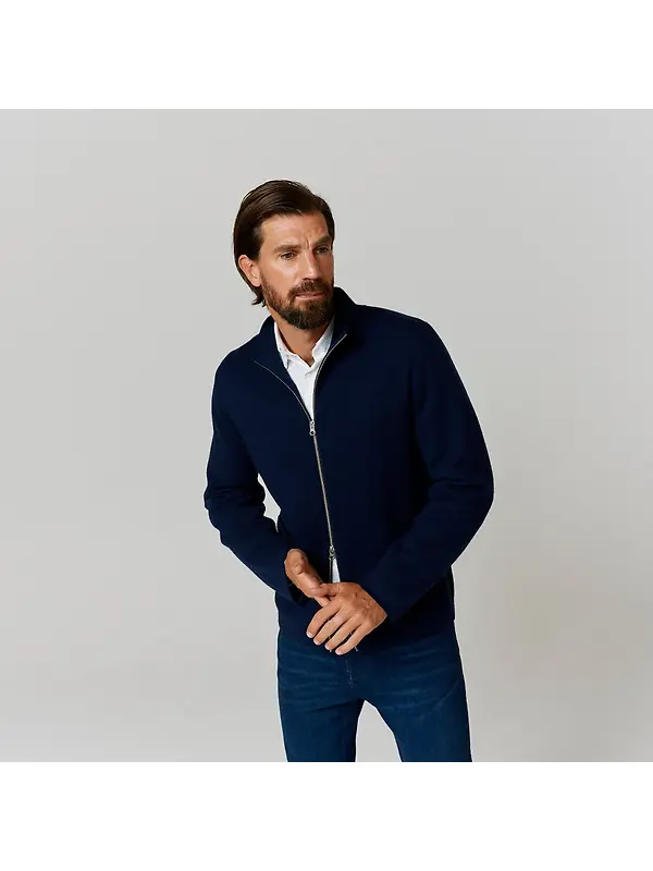 Oliver Sweeney Men's Garstang Knitted Merino Wool Blend Jacket - Navy Image 2