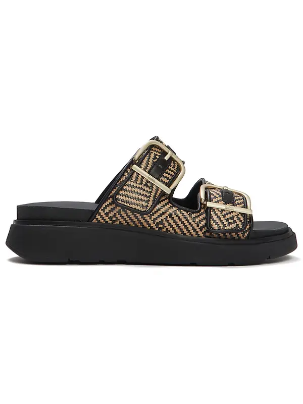 FitFlop Women's GEN-FF Buckle Graphic Weave Two-Bar Slides - Black Image 1