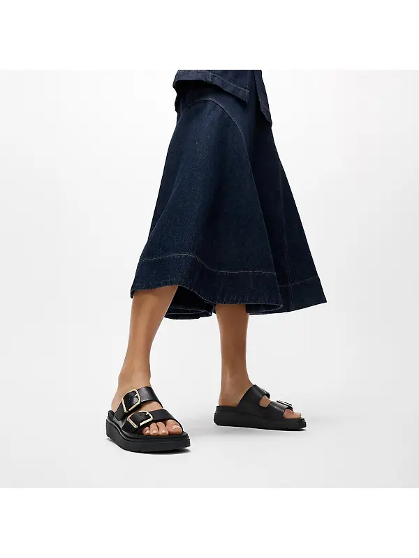 FitFlop Women's GEN-FF Buckle Two-Bar Leather Slides - All Black Image 2