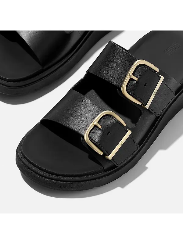 FitFlop Women's GEN-FF Buckle Two-Bar Leather Slides - All Black Image 3