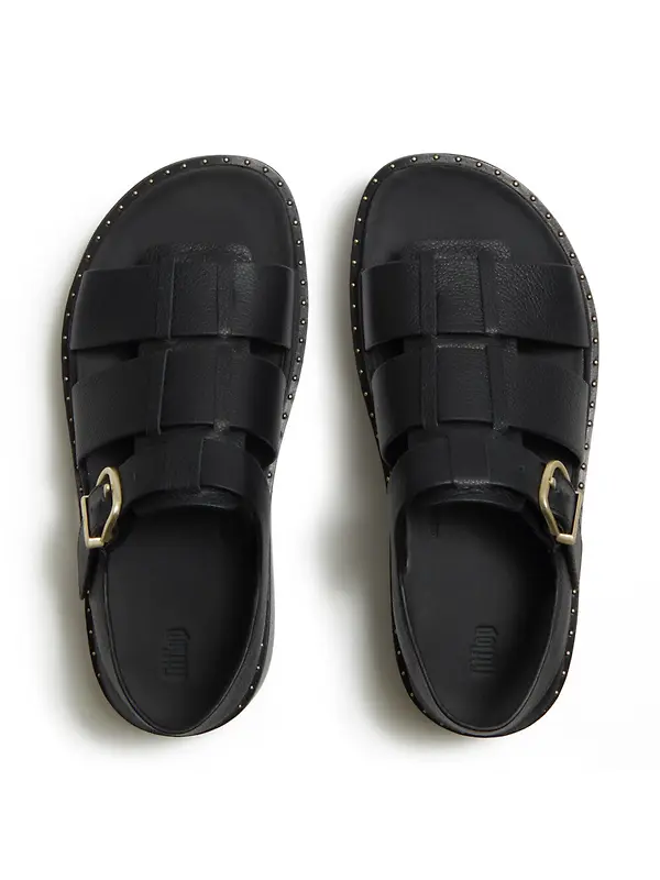 FitFlop Women's GEN-FF Max Tumbled-Leather Fisherman Sandals - All Black Image 2
