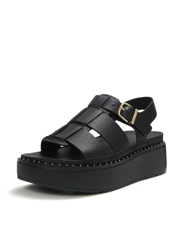 FitFlop Women's GEN-FF Max Tumbled-Leather Fisherman Sandals - All Black Image 4