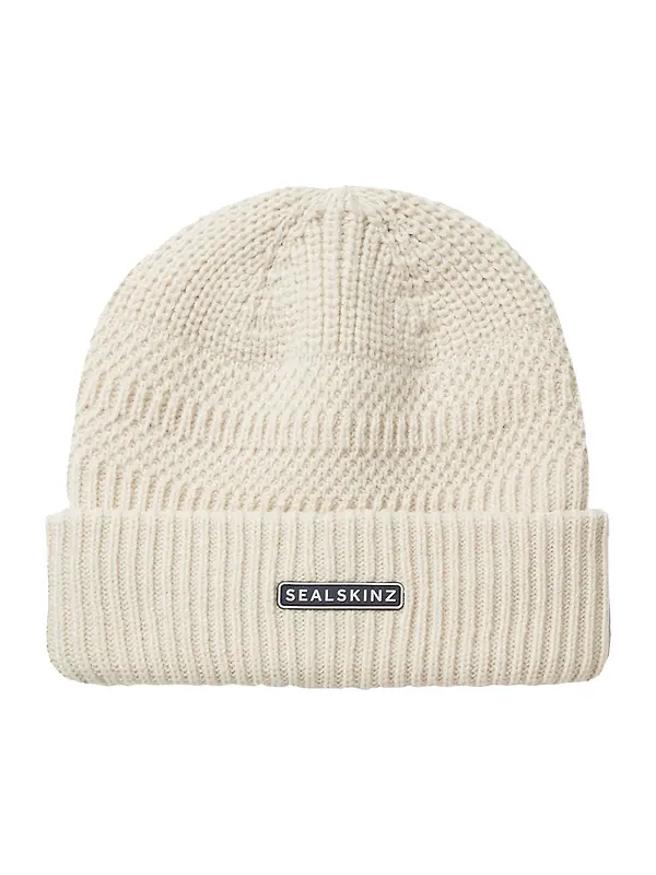 Sealskinz Gressenhall Waterproof Cold Weather Textured Stripe Roll Cuff Beanie - Cream Image 1