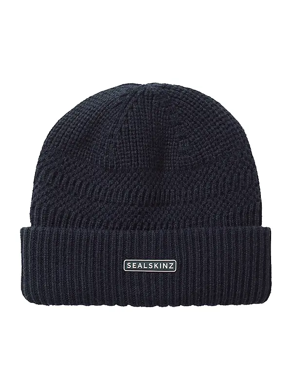Sealskinz Gressenhall Waterproof Cold Weather Textured Stripe Roll Cuff Beanie - Navy Image 1