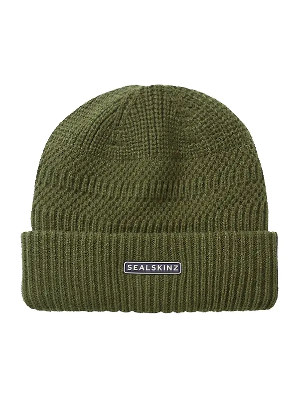 Sealskinz Gressenhall Waterproof Cold Weather Textured Stripe Roll Cuff Beanie - Olive Image 1