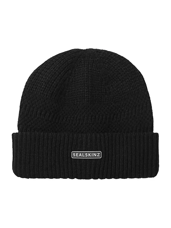 Sealskinz Gressenhall Waterproof Cold Weather Textured Stripe Roll Cuff Beanie - Black Image 1