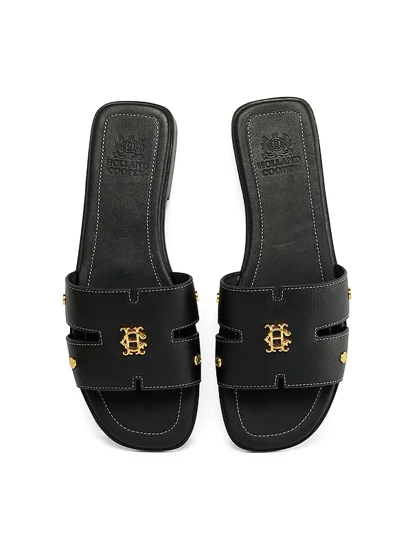 Holland Cooper Women's Heraldic Monogram Slides - Black Saffiano Image 4