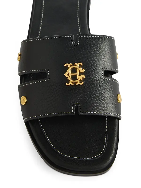 Holland Cooper Women's Heraldic Monogram Slides - Black Saffiano Image 5