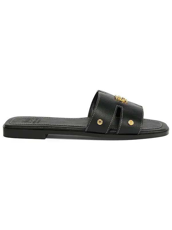 Holland Cooper Women's Heraldic Monogram Slides - Black Saffiano Image 1