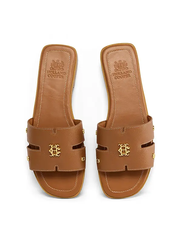 Holland Cooper Women's Heraldic Monogram Slides - Tan Saffiano Image 5