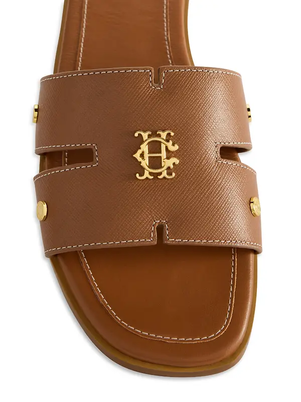 Holland Cooper Women's Heraldic Monogram Slides - Tan Saffiano Image 6
