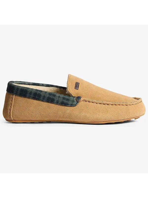 Hunter Men's Tartan Collar Moccasin Slippers - Biscuit Image 6