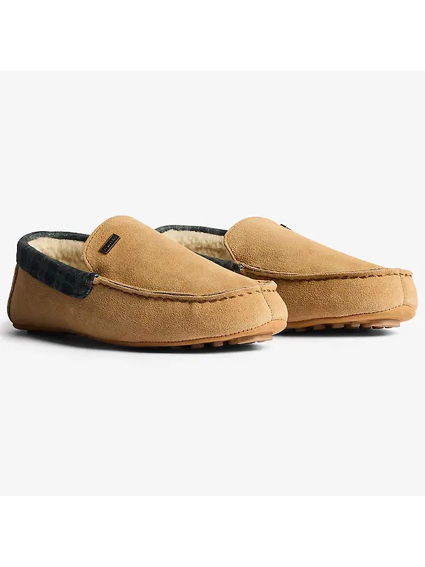 Hunter Men's Tartan Collar Moccasin Slippers - Biscuit Image 2