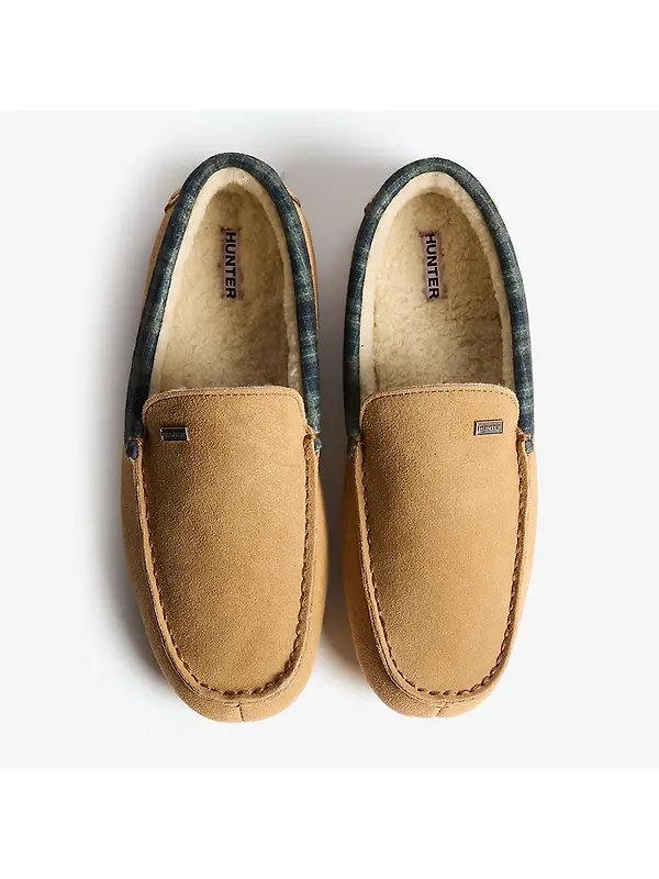 Hunter Men's Tartan Collar Moccasin Slippers - Biscuit Image 5