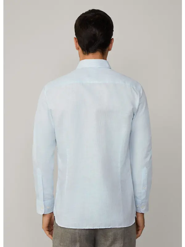 Hackett Men's Tailored Fit Linen Bengal Striped Shirt - Sky Blue Image 6