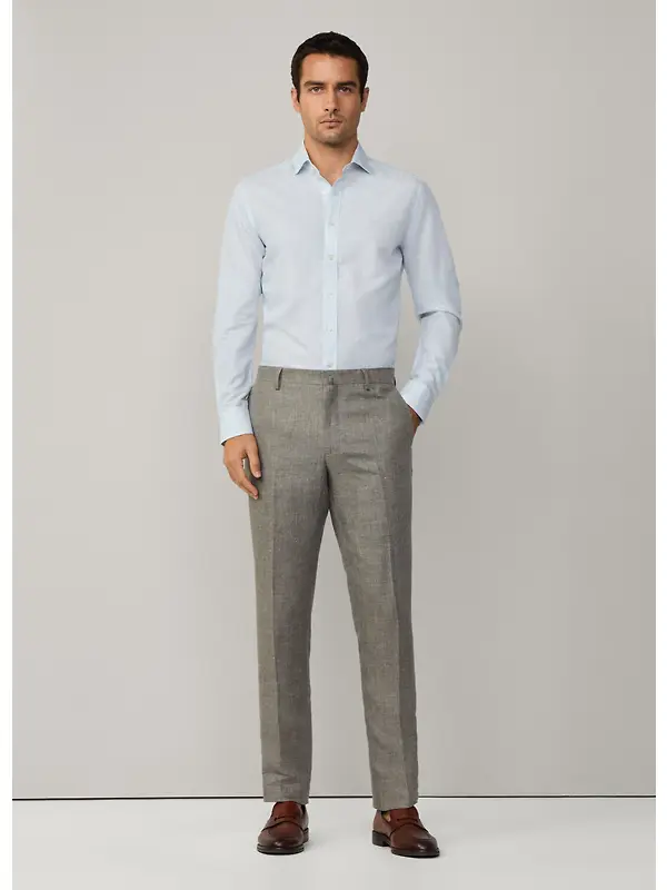 Hackett Men's Tailored Fit Linen Bengal Striped Shirt - Sky Blue Image 8
