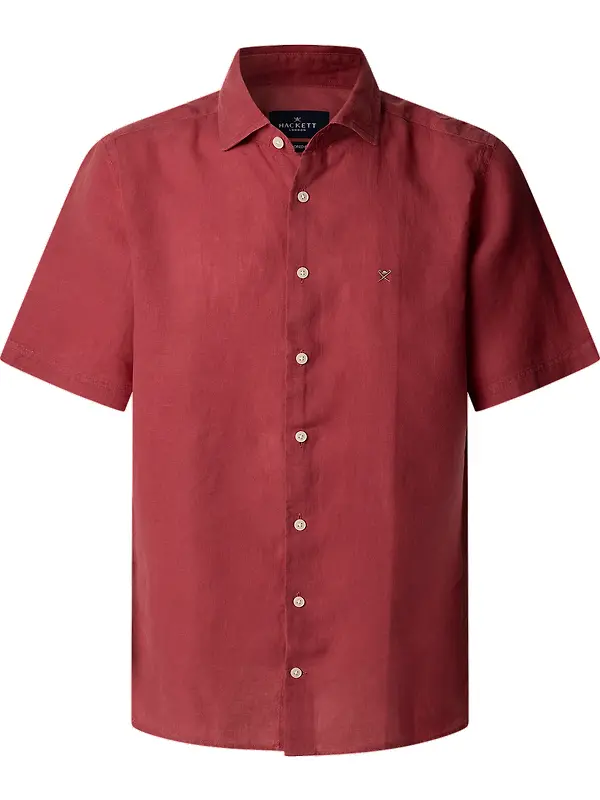Hackett Men's Linen Short Sleeve Shirt - Cranberry Pink Image 1
