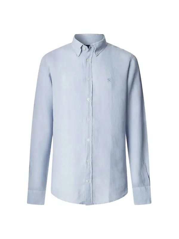 Hackett Men's Tailored Fit Garment Dyed Linen Shirt with Button Down Collar - Oxford Blue Image 1