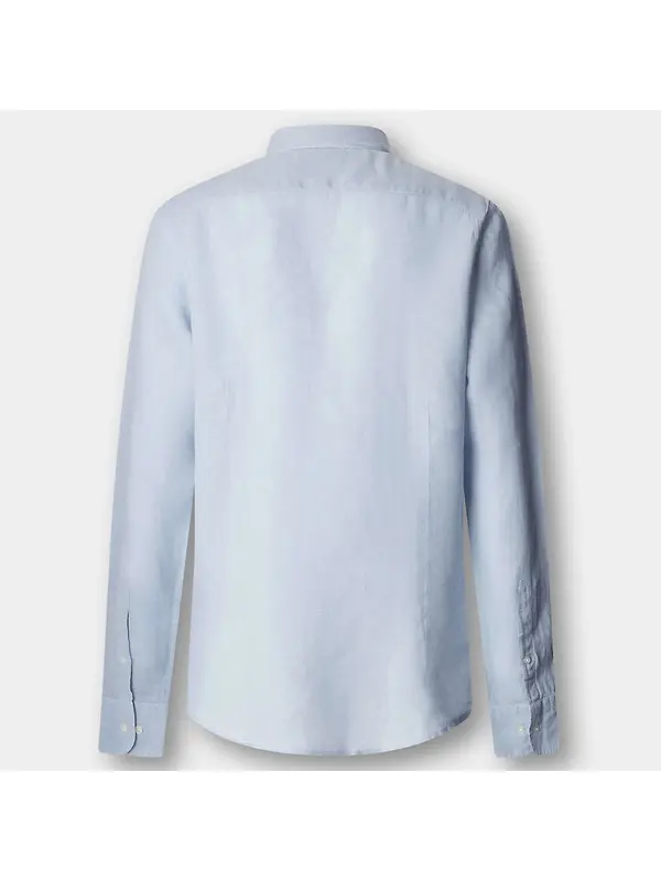 Hackett Men's Tailored Fit Garment Dyed Linen Shirt with Button Down Collar - Oxford Blue Image 10