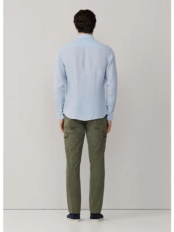 Hackett Men's Tailored Fit Garment Dyed Linen Shirt with Button Down Collar - Oxford Blue Image 6