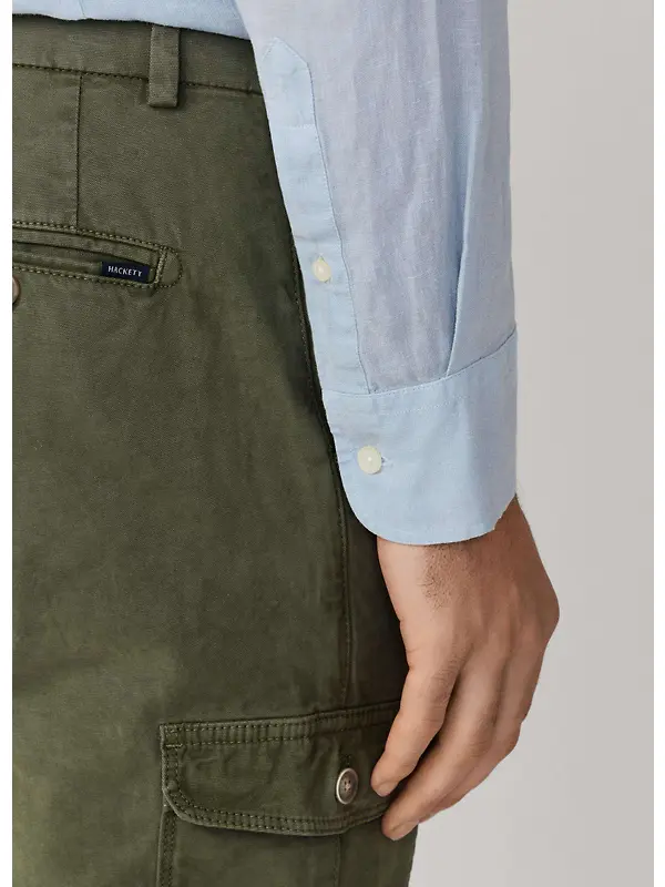 Hackett Men's Tailored Fit Garment Dyed Linen Shirt with Button Down Collar - Oxford Blue Image 7