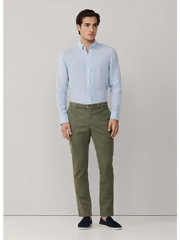 Hackett Men's Tailored Fit Garment Dyed Linen Shirt with Button Down Collar - Oxford Blue Image 8