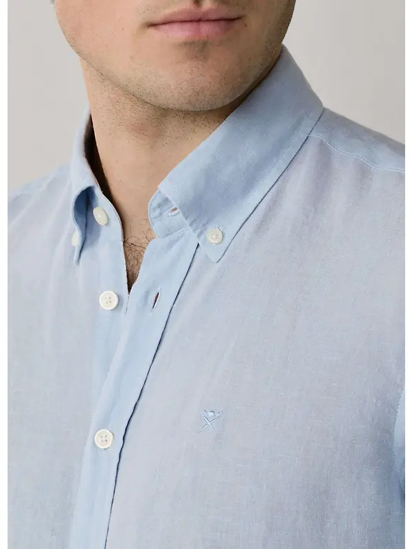 Hackett Men's Tailored Fit Garment Dyed Linen Shirt with Button Down Collar - Oxford Blue Image 9